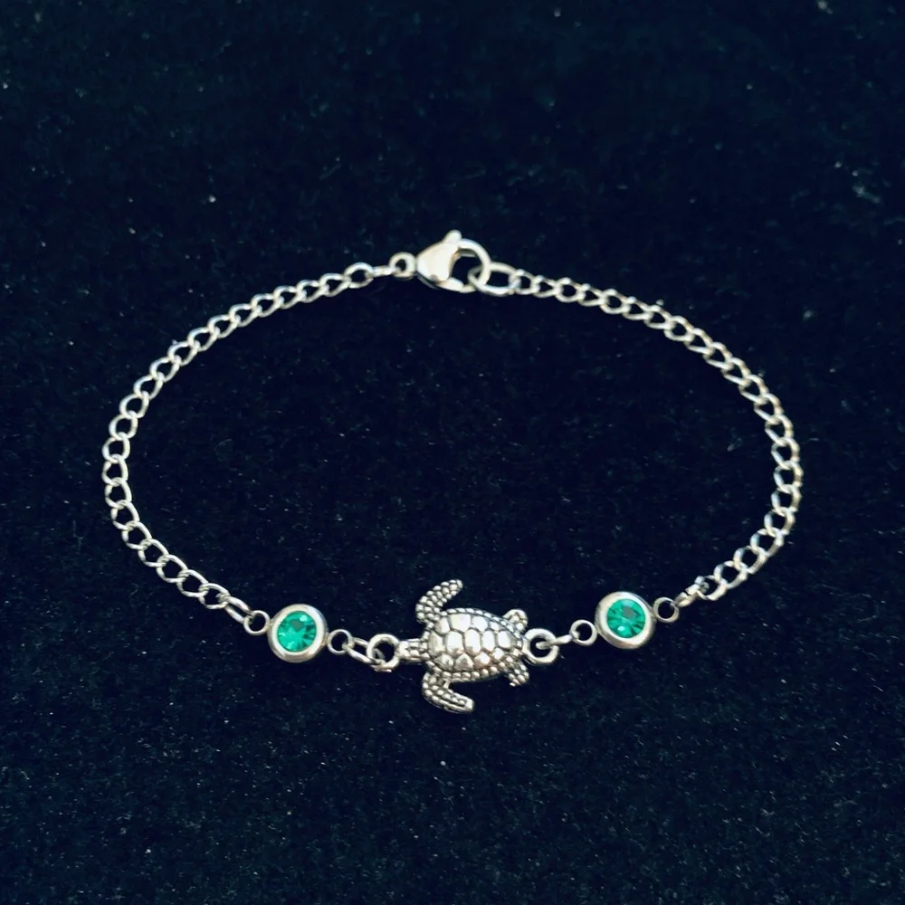 Turtle bracelet (or anklet) with rhinestones